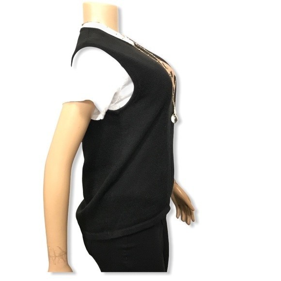 Vintage Terazzo Sweater Vest black Crew neck brown Tan animal print motif Size M - Picture 6 of 15